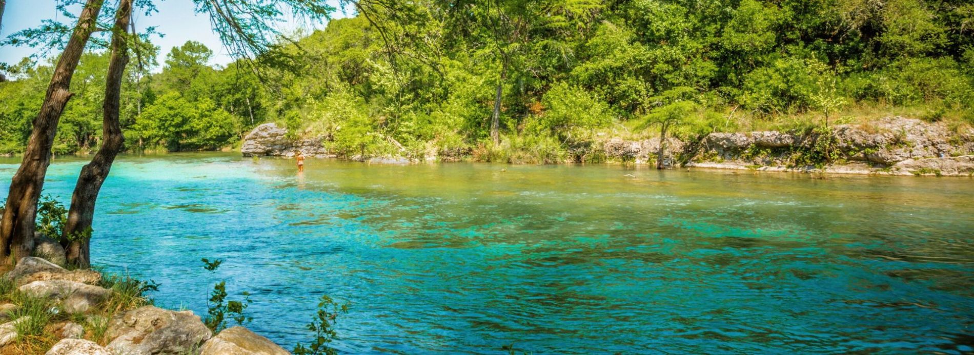 Person walking in river in distance